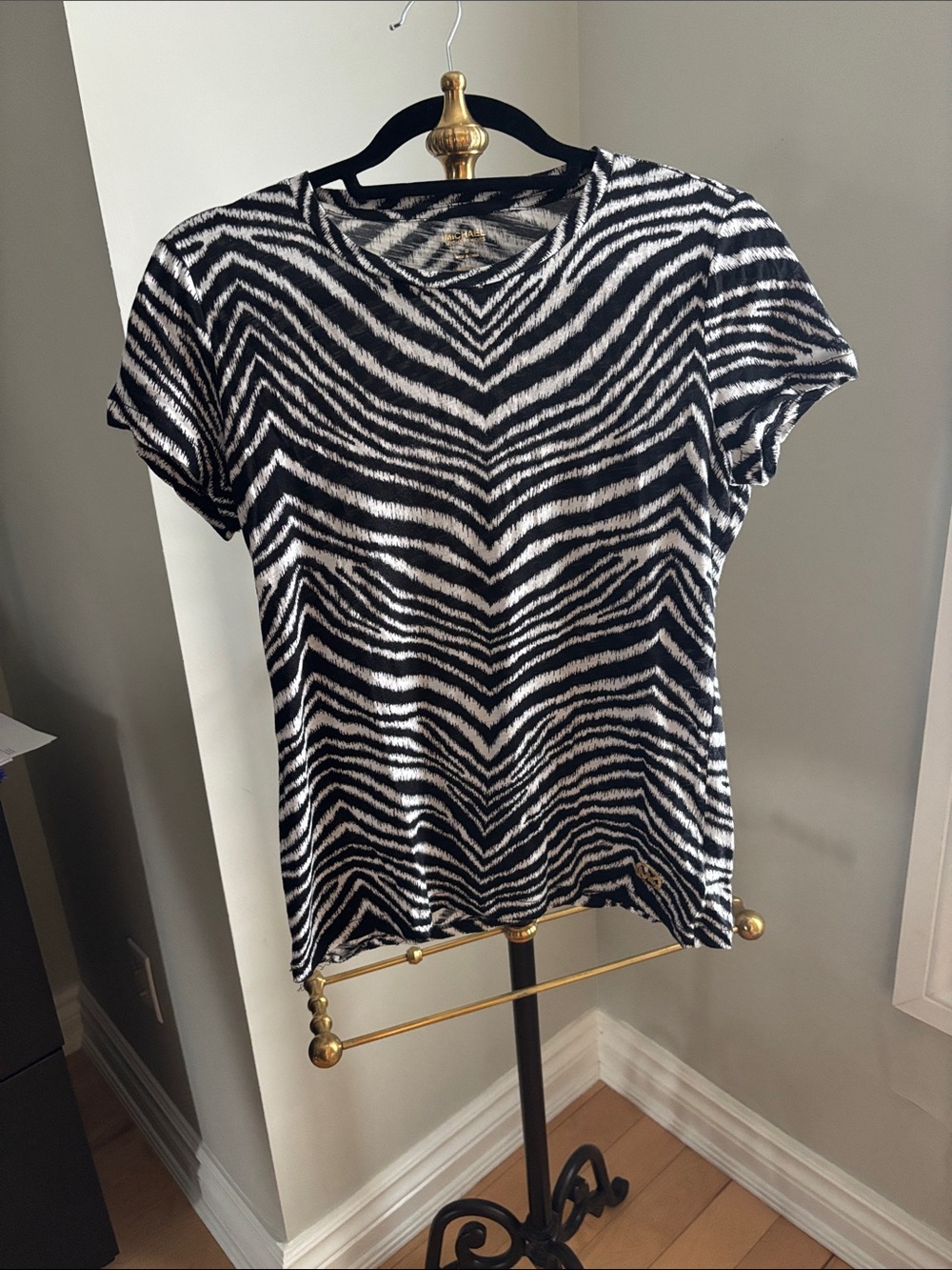 MICHAEL Michael Kors Black and White Zebra Print Short Sleeve Tee